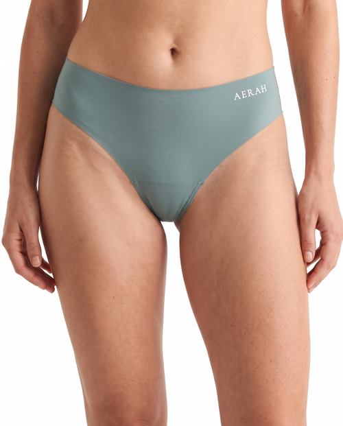 AERAH 005 Active Contour High-Rise Thong in Soft Sage — model front view